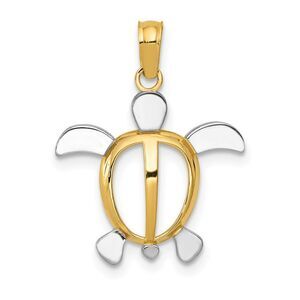 14k Yellow Gold and White Rhodium Sea Turtle Pendant